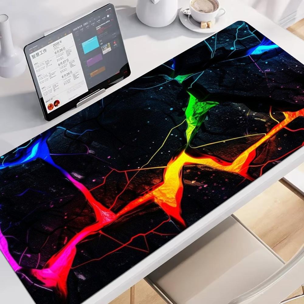 The Office Tech - แผ่นรองเมาส์เกมมิ่งขนาดใหญ่ XXL แผ่นรองคีย์บอร์ด สีฟ้า นีออน ลายเส้นคอนทัวร์