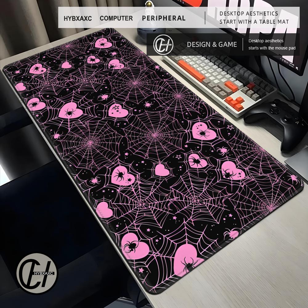 The Office Tech - แผ่นรองเมาส์ลายใยแมงมุมสีขาวหรือชมพู ขนาด 90x40 ซม. ลายหัวใจ พาสเทล