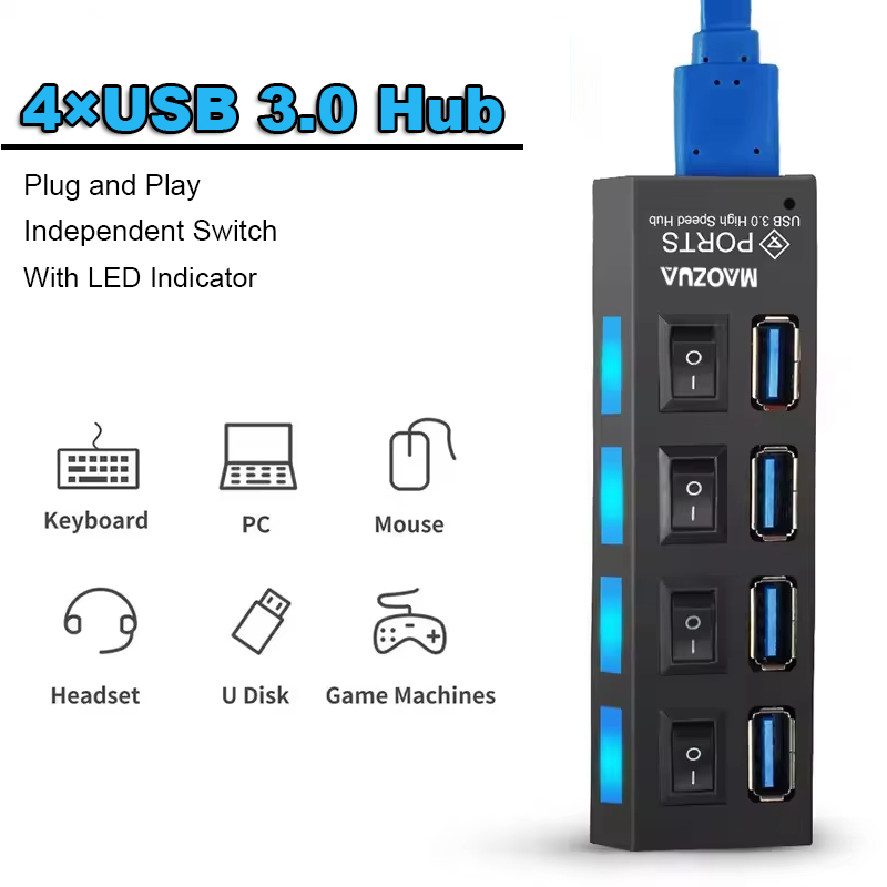 Multi Port Usb Hub - ฮับ USB ความเร็วสูง 4 พอร์ต 4×USB