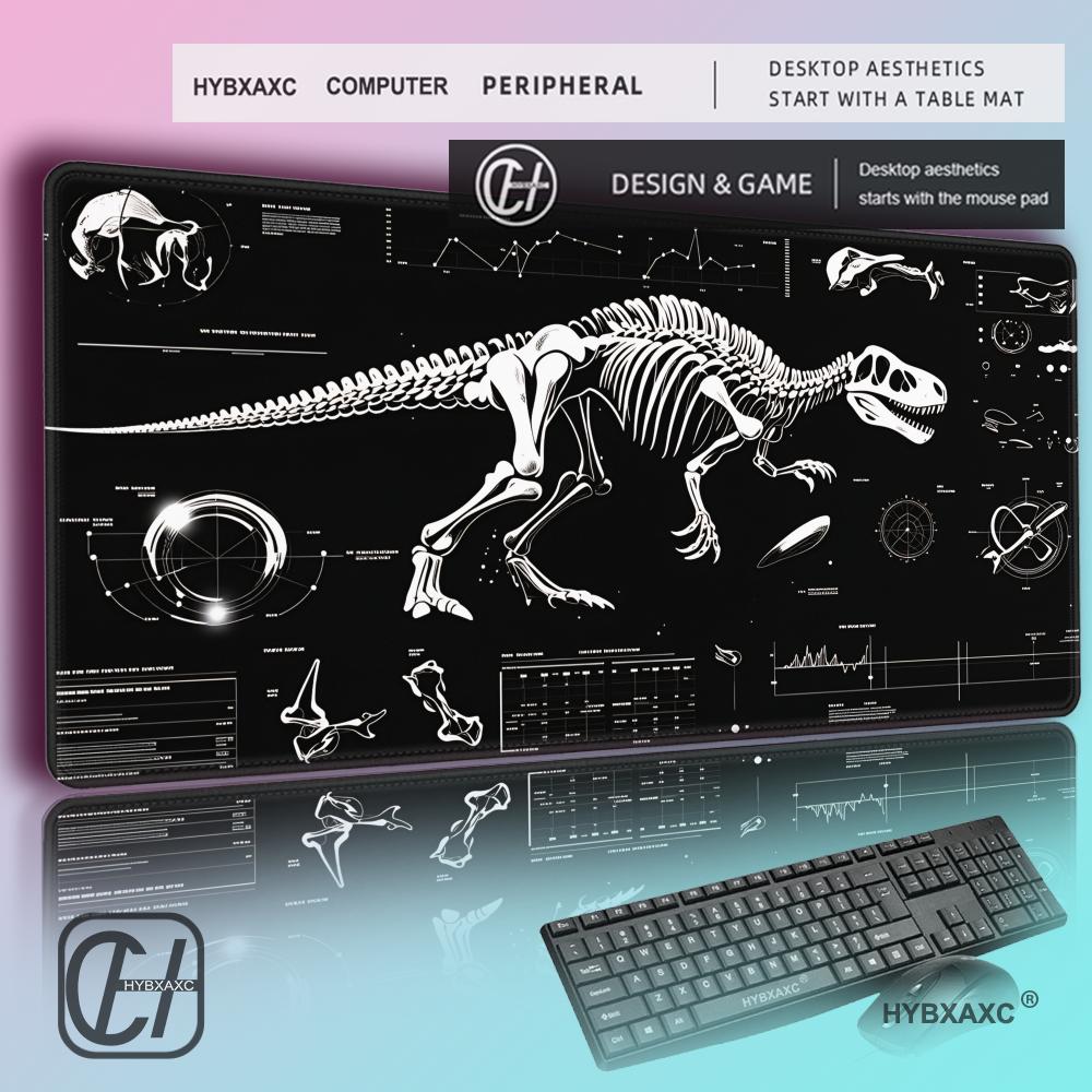 The Office Tech - แผ่นรองเมาส์เกมมิ่ง HYBXAXC XXL ลายไดโนเสาร์ สีดำขาว โครงกระดูก