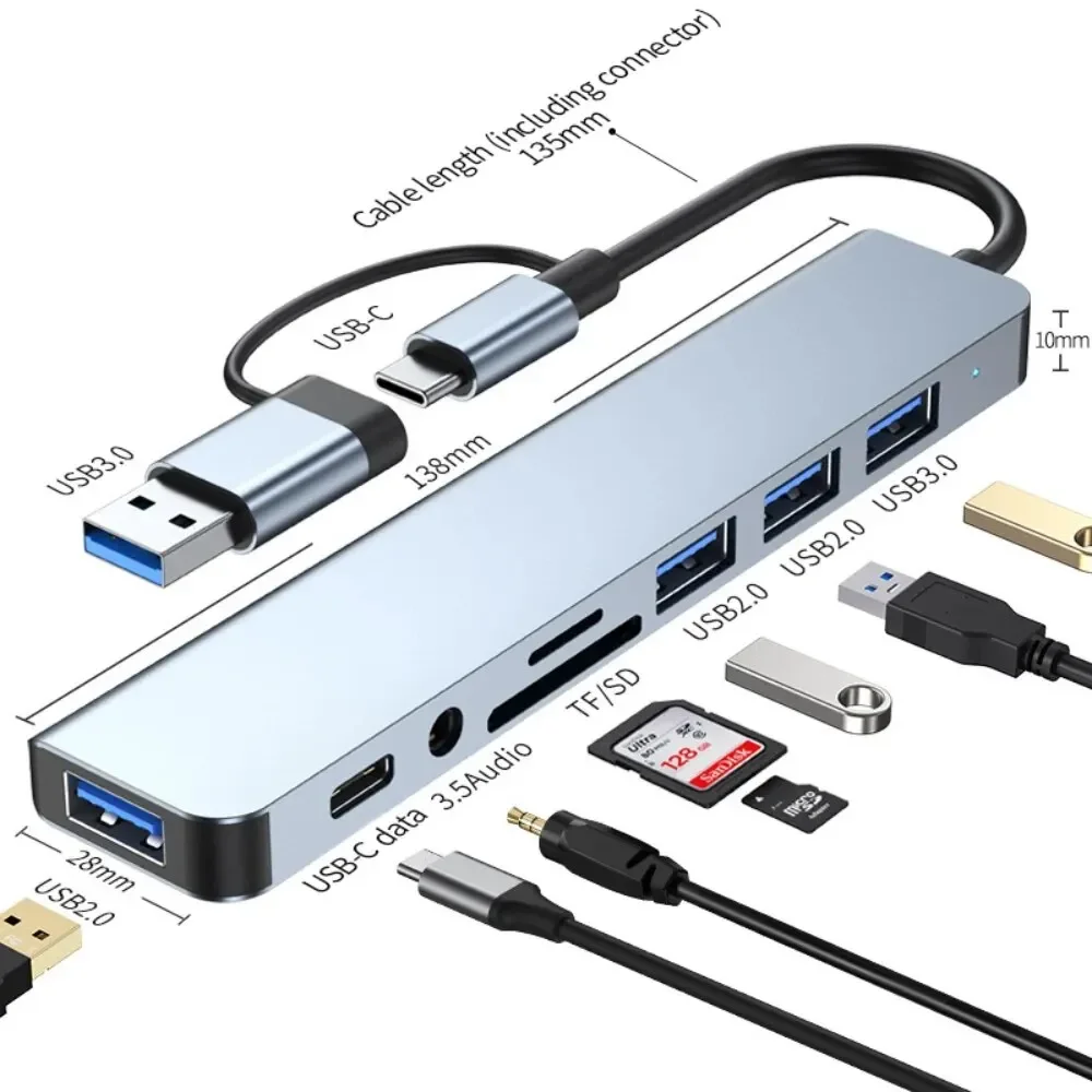 8 In 2 USB-C Hub 3.0 SD/TF Car - Multi Port Usb Hub บทวิจารณ์และราคา
